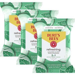 3 -Burt's Bees Cucumber & Mint Face Wipes, for All Skin Types, Refreshing Makeup